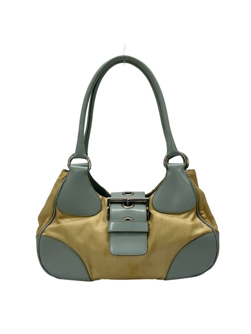 Prada Shoulder Bag Light Blue Beige Leather